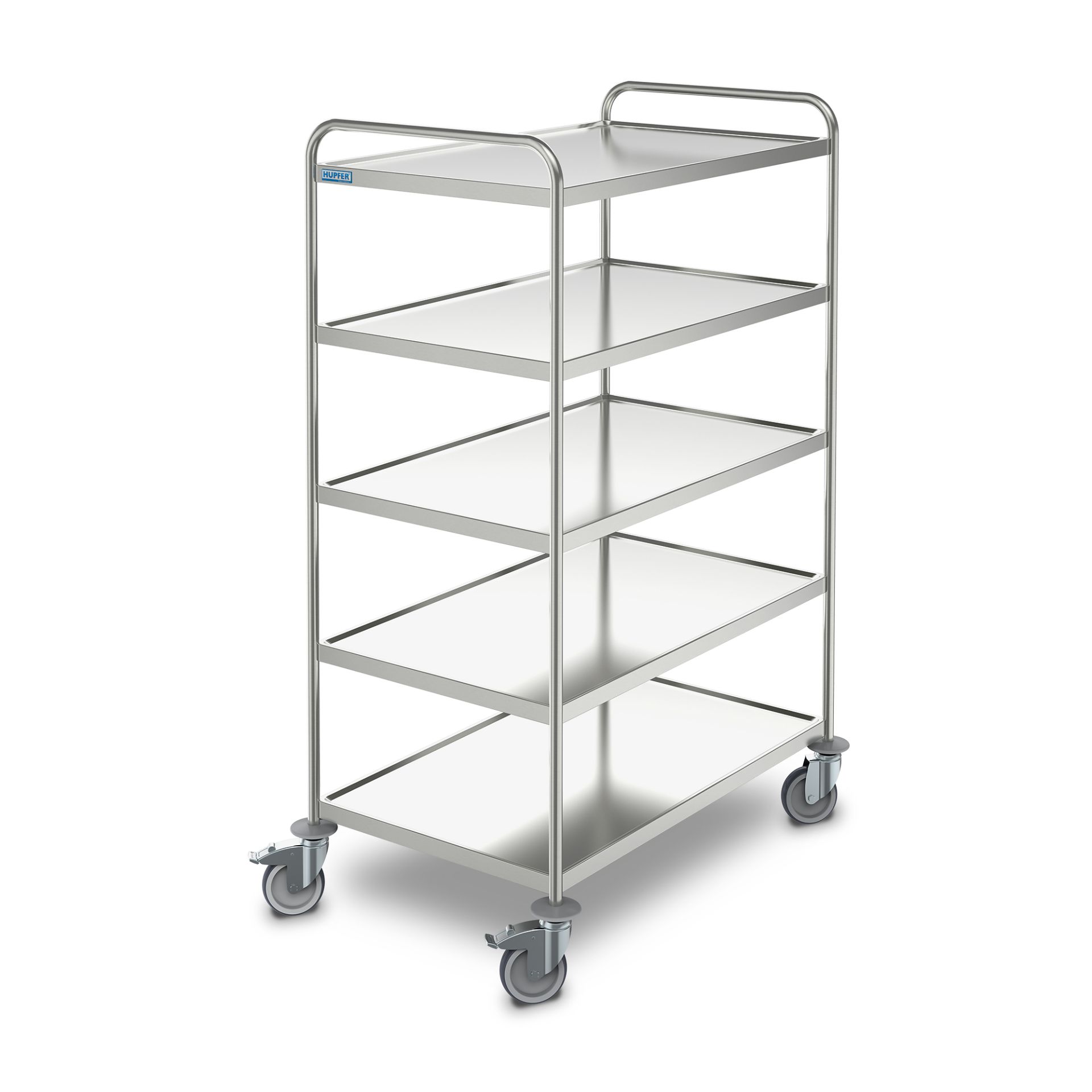 0112022 Servierwagen_Packshot_01975e547857734da3bbeefa45535cd5_1920x1920 Cărucior universal Hupfer SW 8x5/5 din inox cu 5 polițe 800 x 500 mm - Image 1