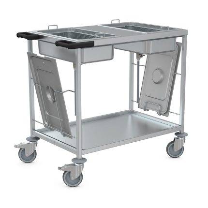 Cărucior transport CJD Hupfer ESW/Creutzfeld-Jakob 635/975/915 din inox cu 2 containere speciale